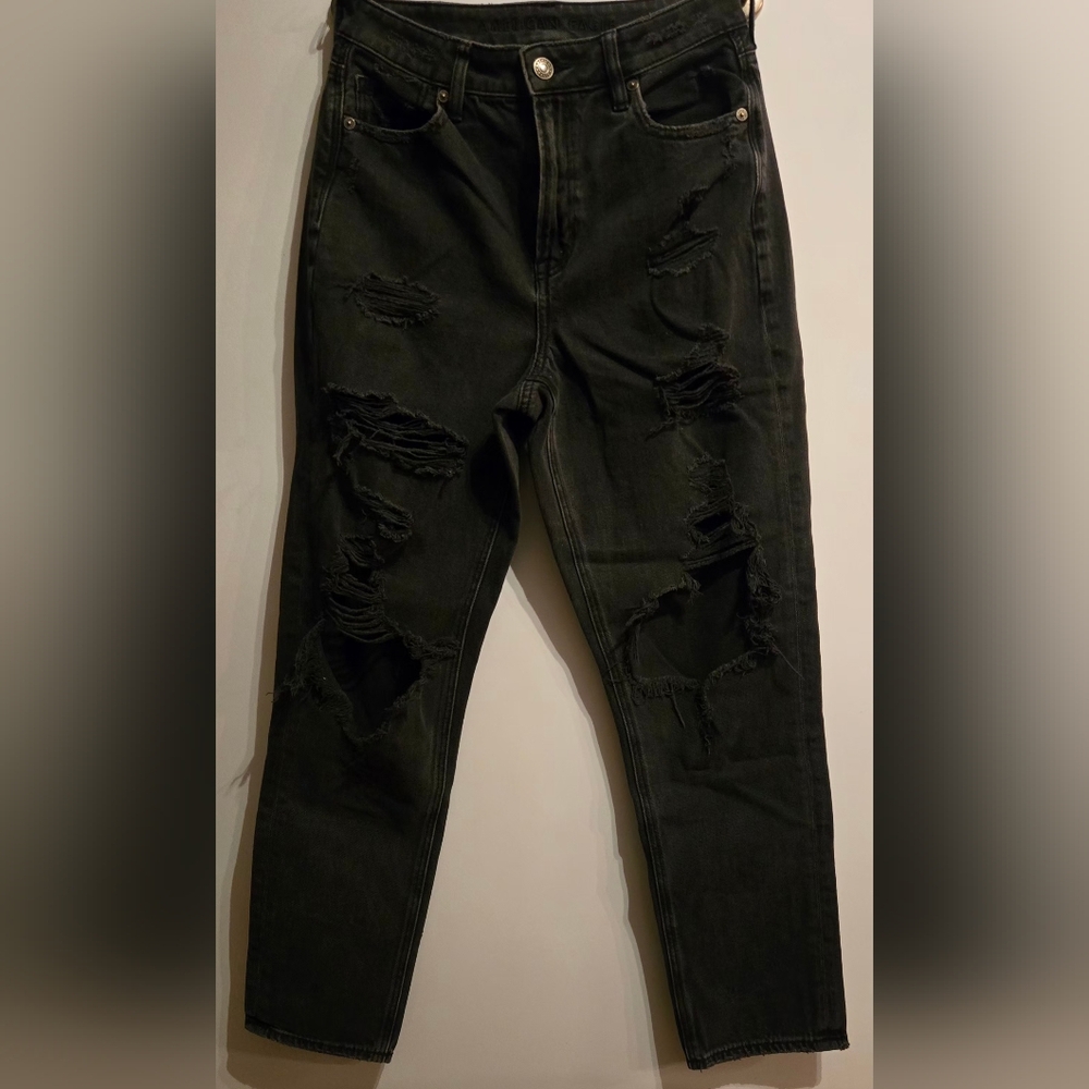 American Eagle Outfitters Charcoal Distressed Mom Jeans